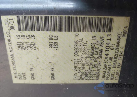 2012 Nissan Altima S from USA, damaged, VIN 1N4AL2AP3CN430413